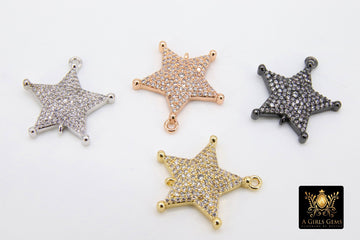 CZ Pave Star Connectors, Cubic Zirconia Starburst Charms, Gold - A Girls Gems